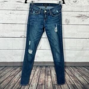 Flying Monkey Jeans Womens 25 Blue Platinum Midrise Dark Distressed Skinny